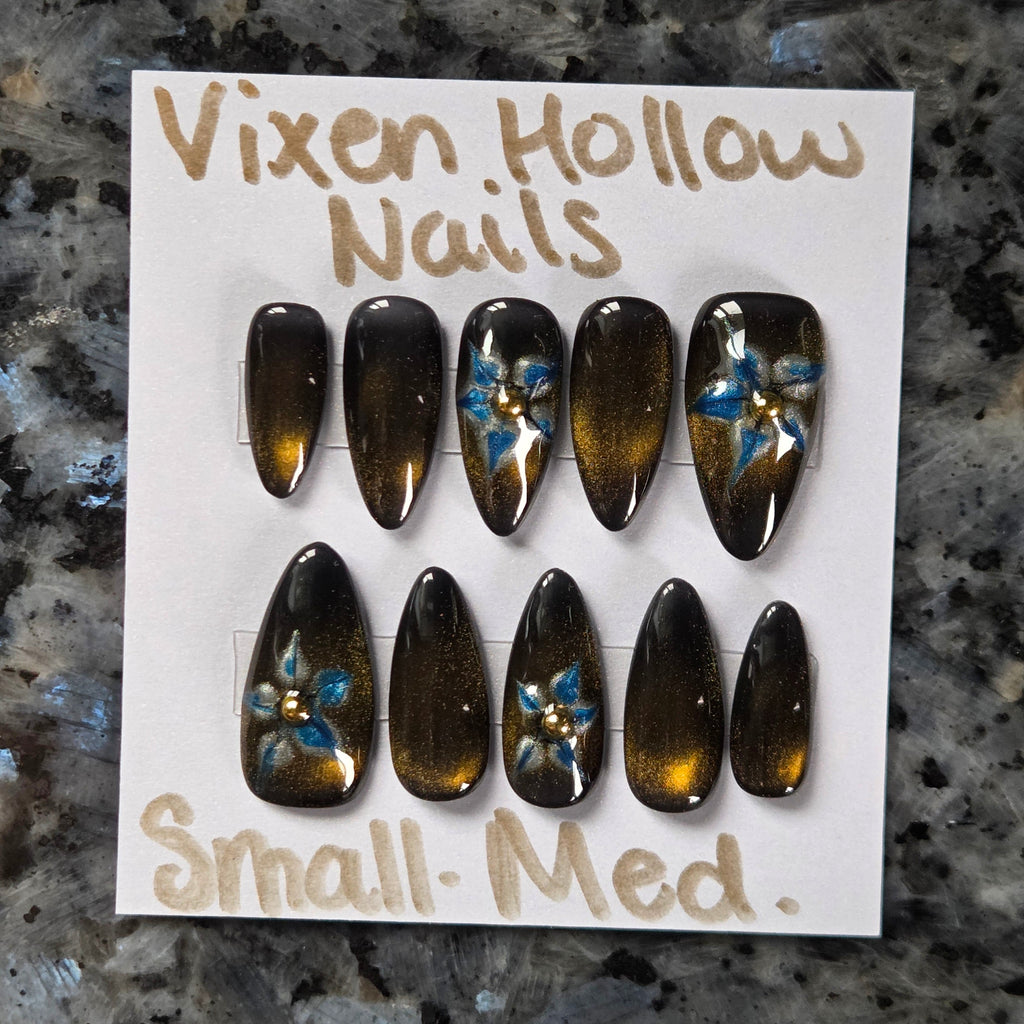 Gold with Blue Flowers
